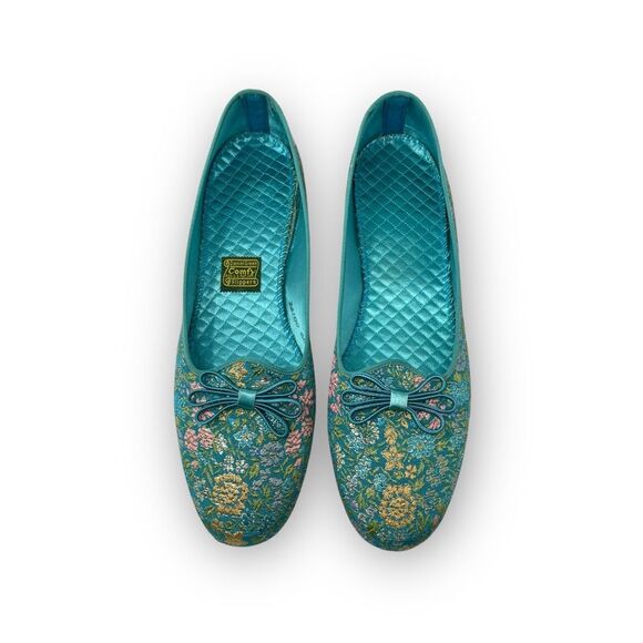 Vintage Daniel Green Teal Slippers Embroidered Bow USA Made Women’s 10 N (2A100) - Picture 4 of 12